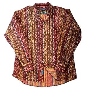 Men's Luciano Visconti Casual Button Down Shirt XL Red Gold